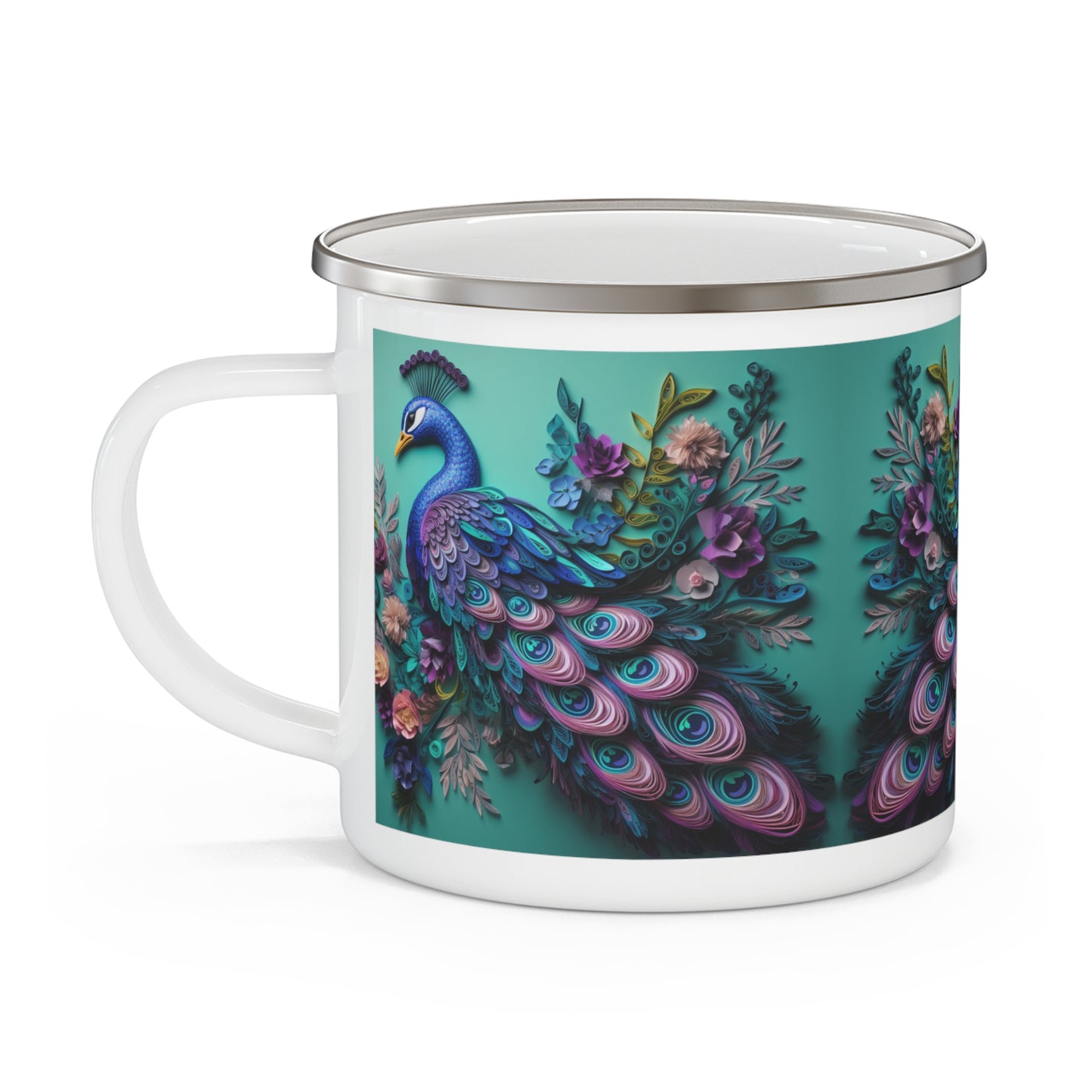 "Majestic Wanderer" Peacock Enamel Camping Mug