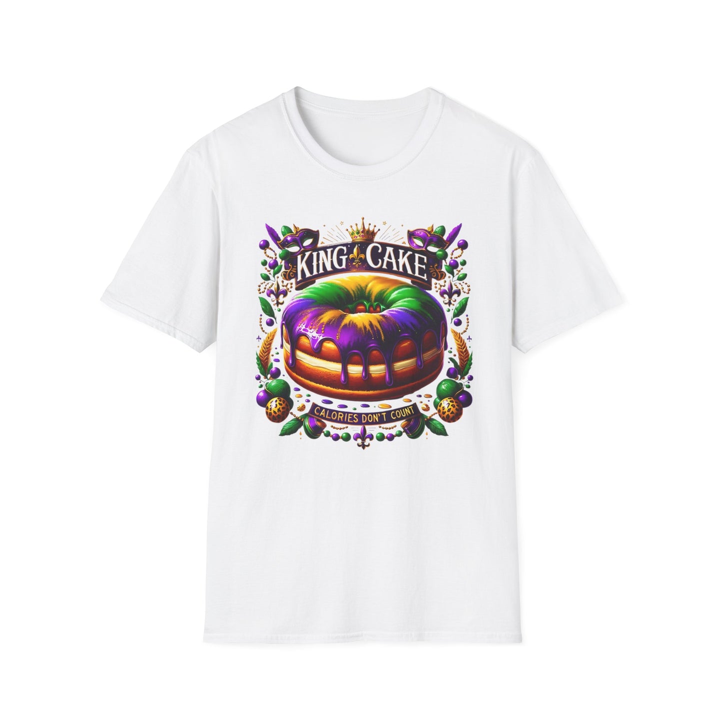 "King Cake Calories Don't Count" Unisex Soft-style T-Shirt