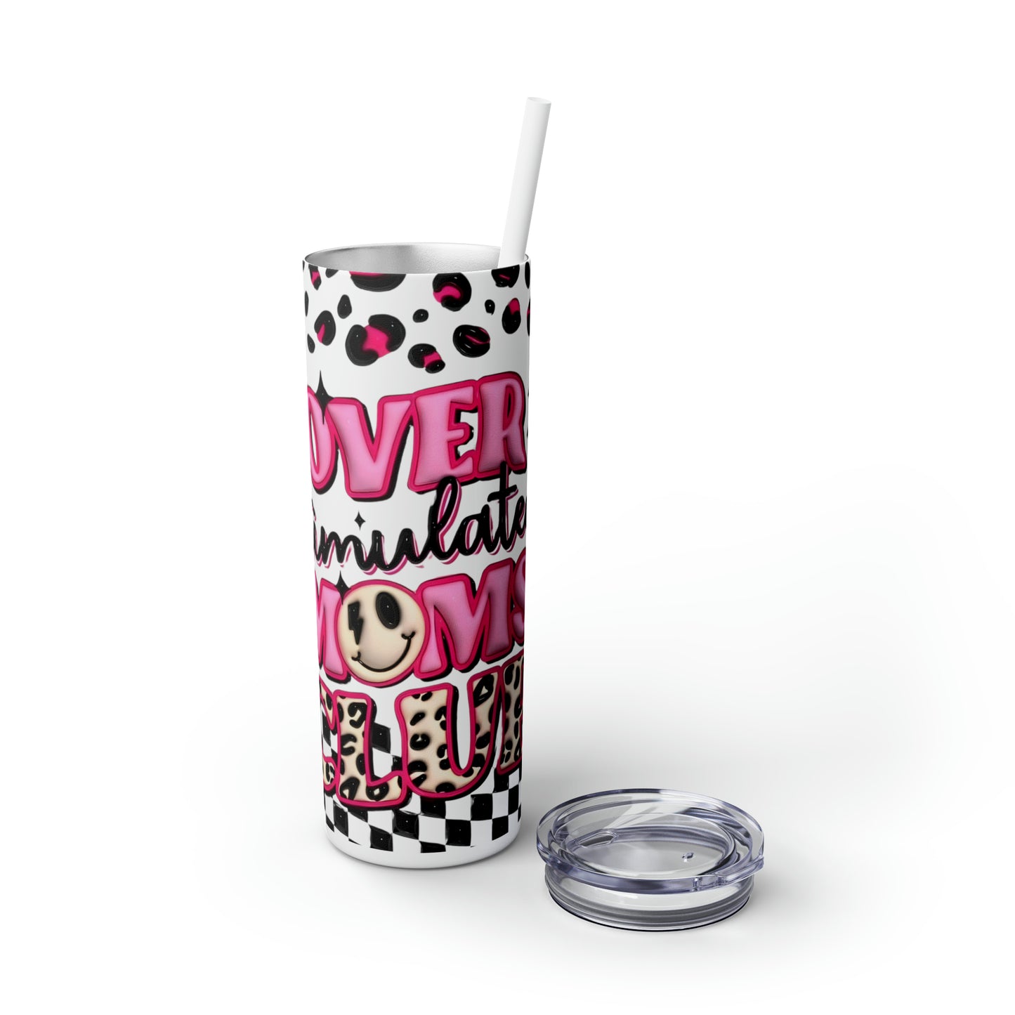 3D "Overstimulated Moms Club" Skinny Tumbler with Straw, 20oz