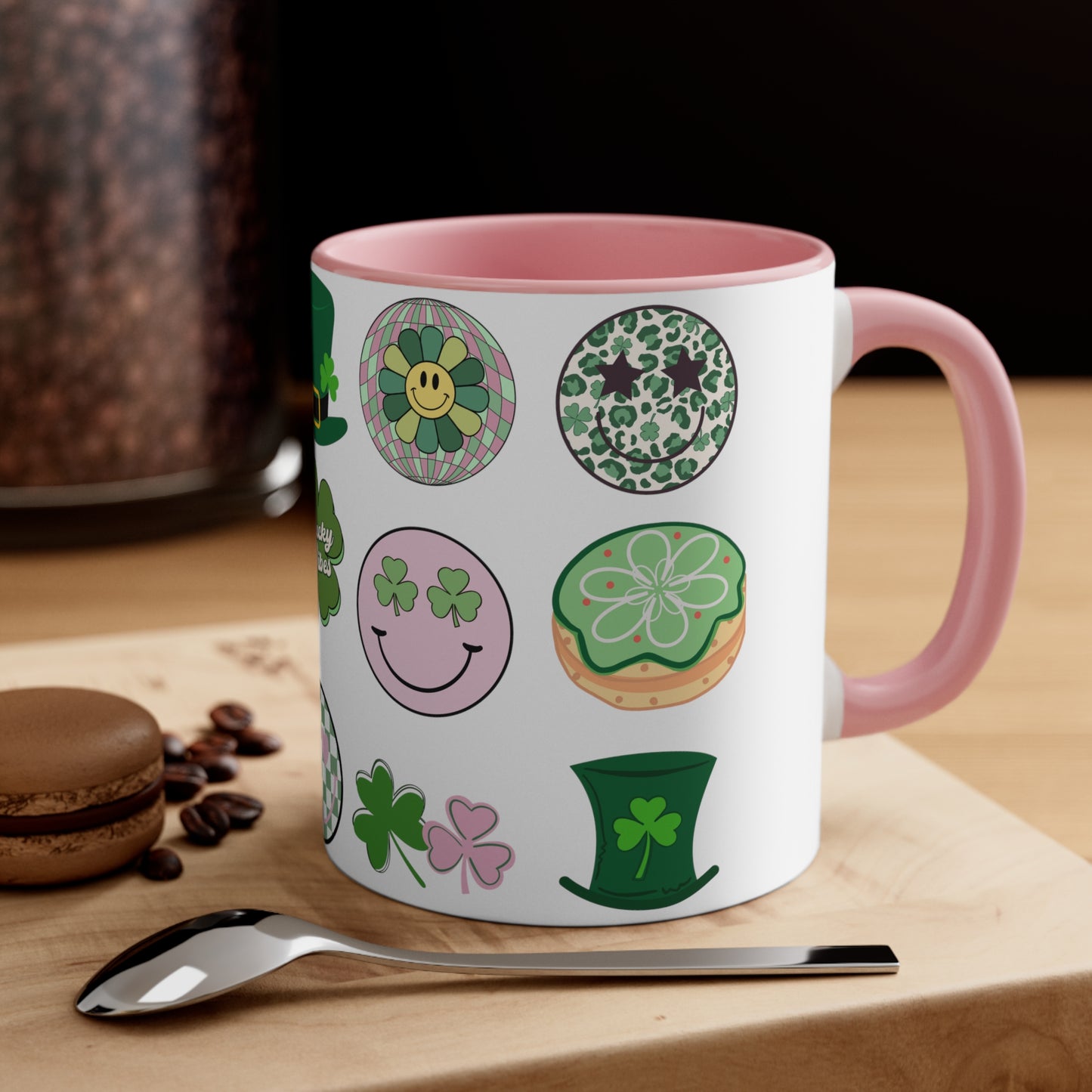 "Lucky Vibes" Pink Accent Coffee Mug, 11oz