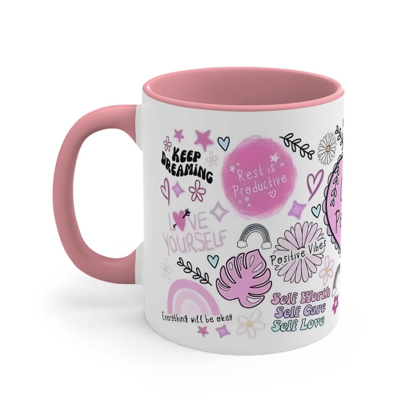 "Cup of Positivity" Pink Accent Coffee Mug, 11oz