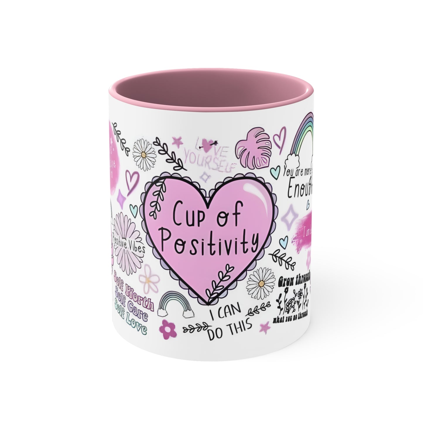 "Cup of Positivity" Pink Accent Coffee Mug, 11oz