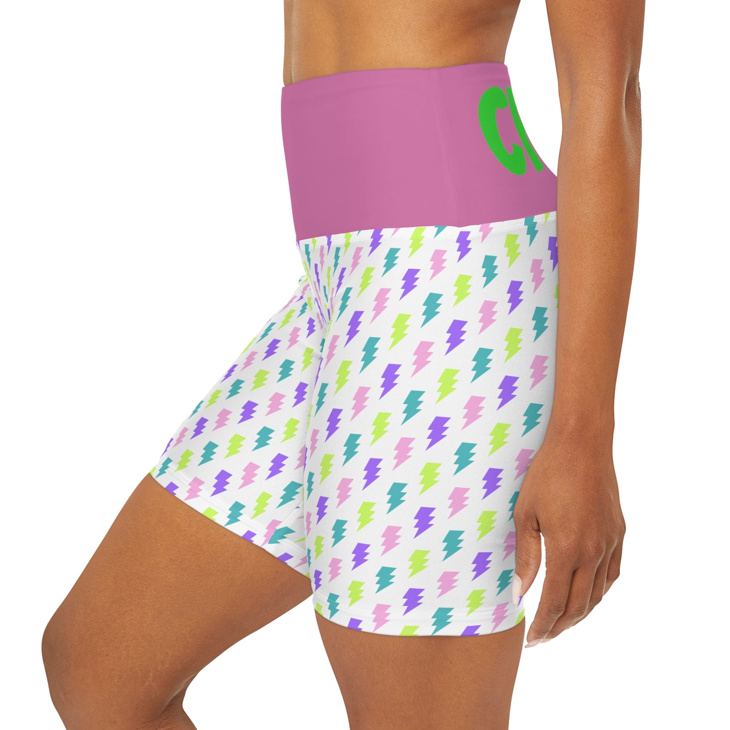 "Charged" High Waisted Yoga Shorts (AOP)