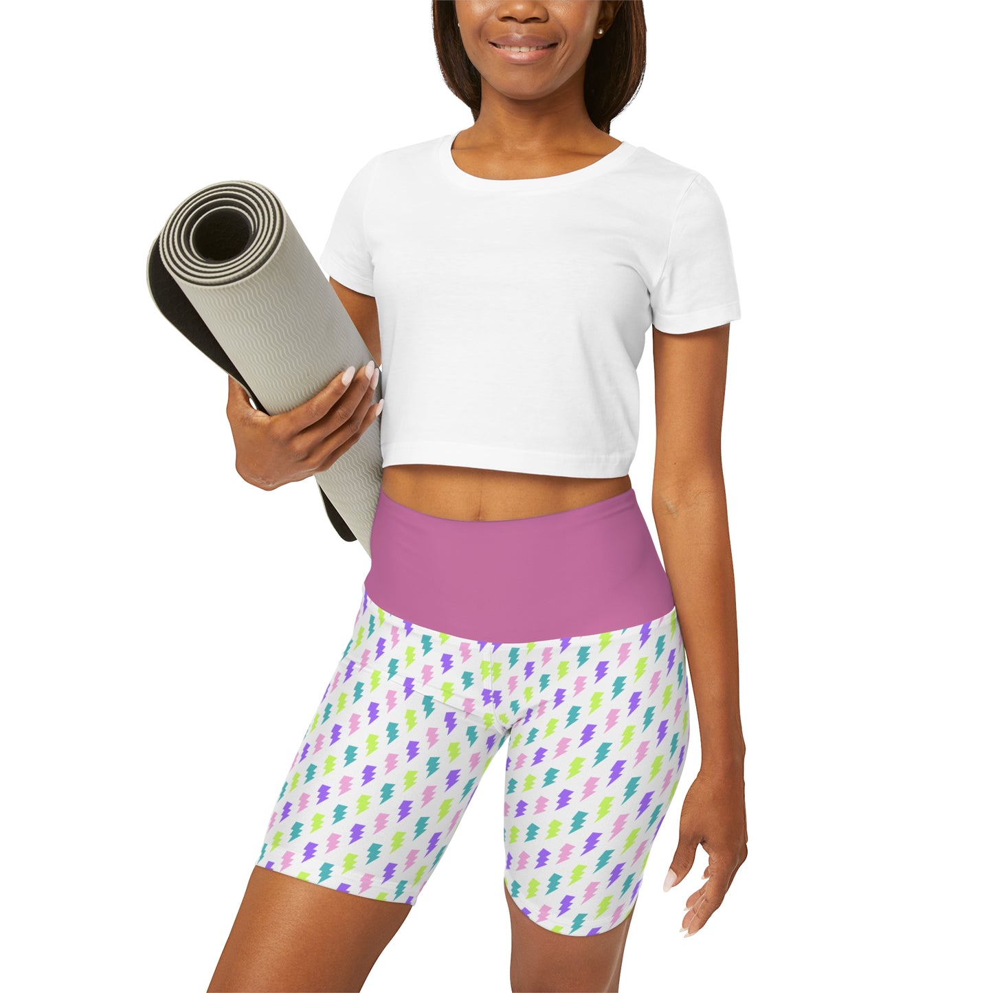 "Charged" High Waisted Yoga Shorts (AOP)