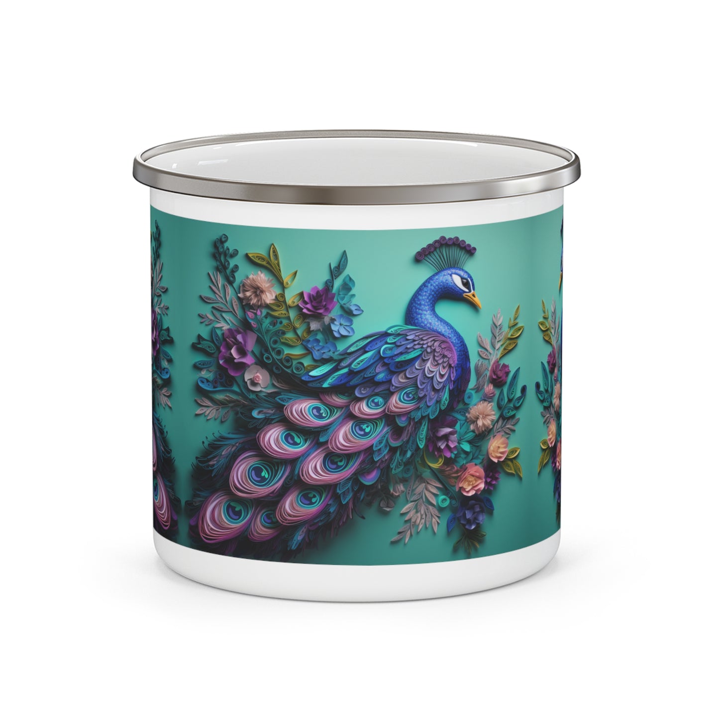 "Majestic Wanderer" Peacock Enamel Camping Mug