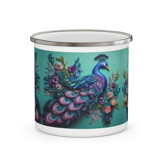 "Majestic Wanderer" Peacock Enamel Camping Mug