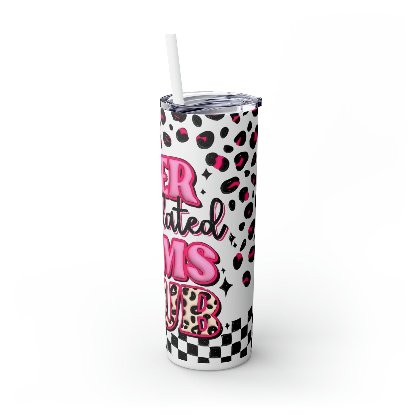 3D "Overstimulated Moms Club" Skinny Tumbler with Straw, 20oz