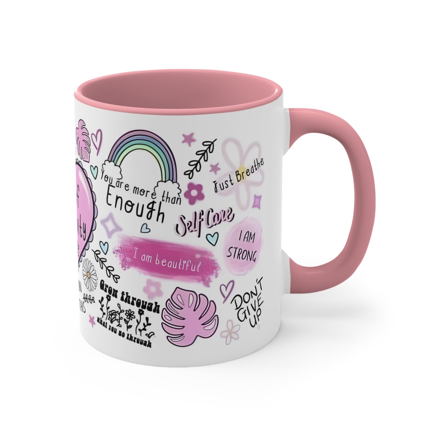 "Cup of Positivity" Pink Accent Coffee Mug, 11oz