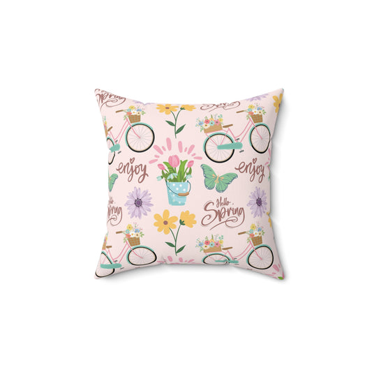 "Hello Spring" Spun Polyester Square Pillow