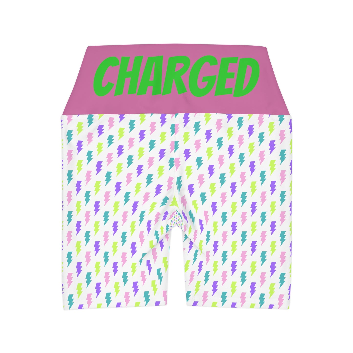 "Charged" High Waisted Yoga Shorts (AOP)