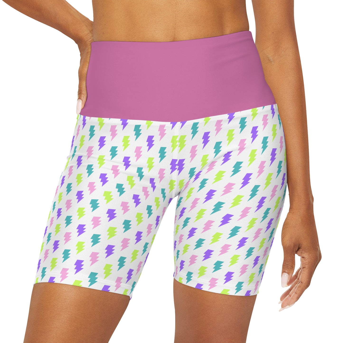 "Charged" High Waisted Yoga Shorts (AOP)