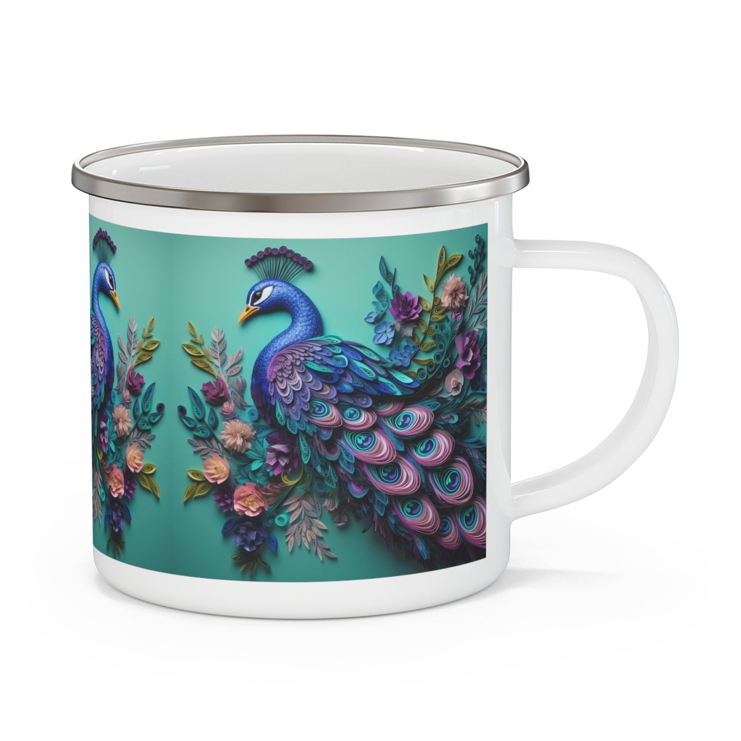 "Majestic Wanderer" Peacock Enamel Camping Mug