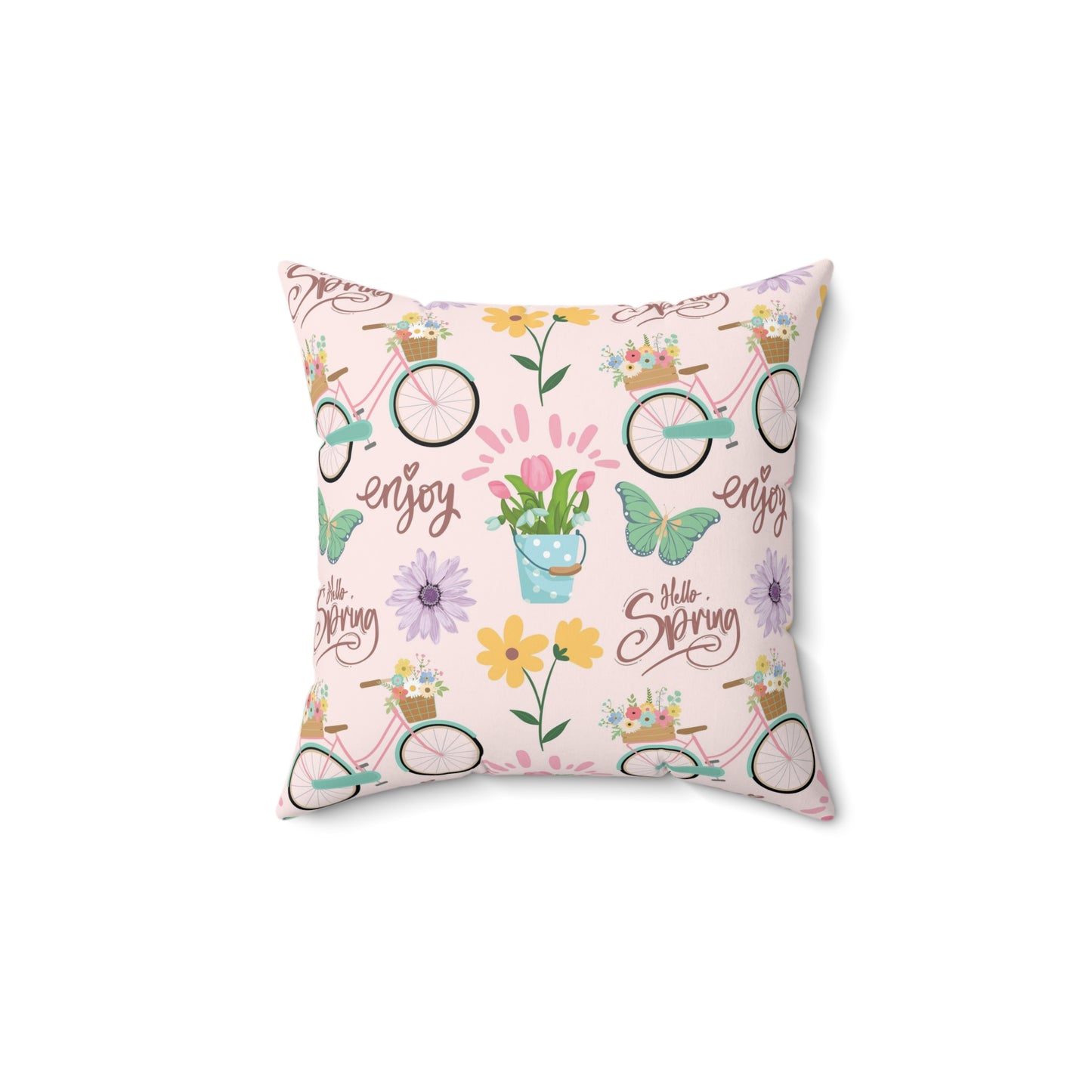 "Hello Spring" Spun Polyester Square Pillow